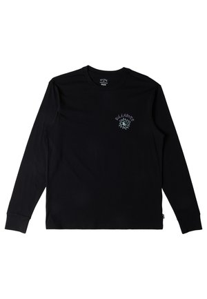 Zwarte lange mouwen shirt van katoen, met een grafische voorkant met het woord "Billabong" en een bloemenontwerp in contrasterende kleuren.