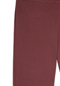 Bordowe legginsy wykonane z elastycznego materiału o gładkiej fakturze, z dopasowanym krojem i bez widocznych wzorów czy detali sprzętowych.