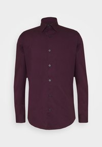 Bordeaux lange mouwen shirt van een katoenmix, met een button-down kraag, voorknopjes en een gebogen zoom. Gladde textuur, minimalistisch ontwerp.