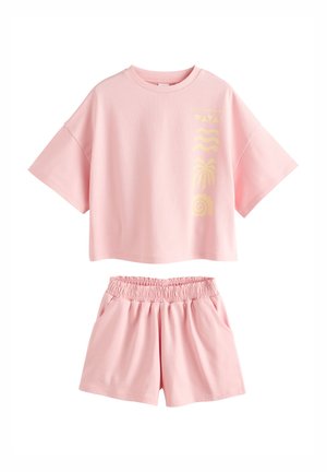 Next REGULAR FIT - HEAVYWEIGHT T-SHIRT AND SHORTS SET  . - Šortky - pink yellow palm
