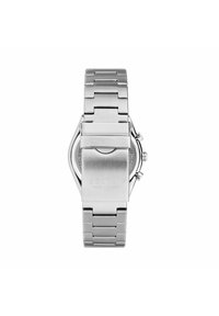 Orologio in acciaio inox con cassa quadrata, bracciale a maglie e finitura satinata. Include pulsanti cronografici e fibbia incisa con la scritta "SECTOR".