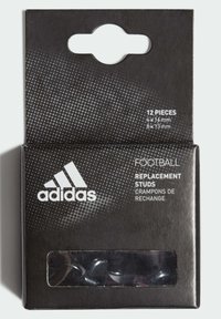 Crna ambalaža s prozirnim prozorom koja prikazuje 12 crnih nogometnih zamjenskih kopči. Tekst uključuje veličine: 4×16mm i 8×13mm.