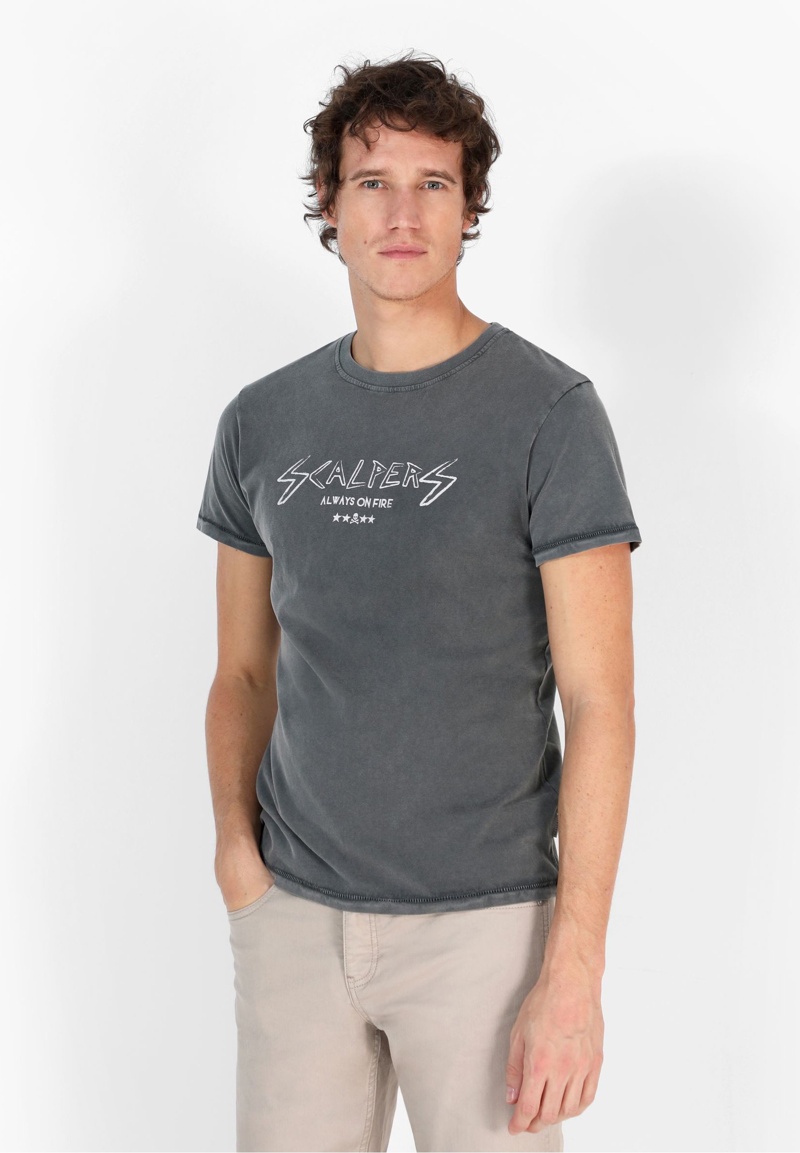 Scalpers ON FIRE TEE Tshirt med print grey, Storlek: 36, Grå