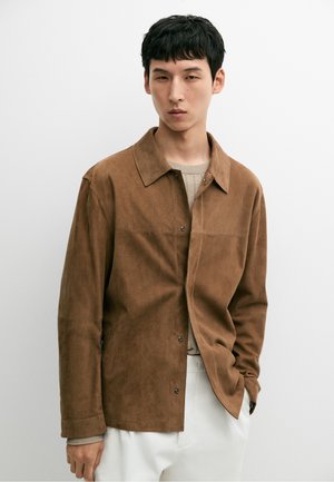 Massimo Dutti, LIGHTWEIGHT SUEDE LEATHER OVERSHIRT - Læderjakker - dark brown