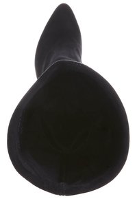 Bottines en daim noir avec un bout pointu, texture lisse et ouverture de tige ajustée. L'intérieur est doublé, sans matériel ou motifs visibles.