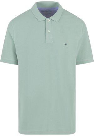 Hellgrünes Poloshirt mit kurzen Ärmeln aus Baumwolle, ausgestattet mit einem Kragen, einer Drei-Knopf-Leiste und einem kleinen dunklen Logo auf der Brust.