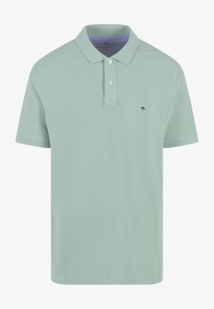 Hellgrünes Poloshirt mit kurzen Ärmeln aus Baumwolle, ausgestattet mit einem Kragen, einer Drei-Knopf-Leiste und einem kleinen dunklen Logo auf der Brust.