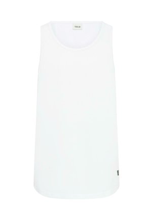 Biała, bezrękawnikowa koszulka wykonana z miękkiego materiału. Posiada okrągły dekolt i prosty krój. Zawiera małą metkę marki na dole.