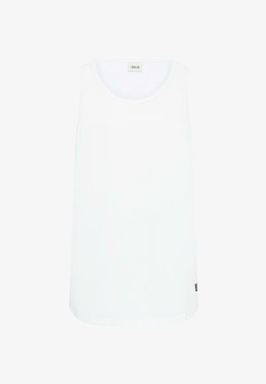 Biała, bezrękawnikowa koszulka wykonana z miękkiego materiału. Posiada okrągły dekolt i prosty krój. Zawiera małą metkę marki na dole.