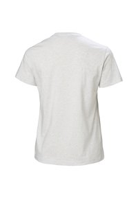 Camiseta de algodón gris claro con cuello redondo clásico, mangas cortas y una textura suave. La parte posterior es lisa sin detalles adicionales.