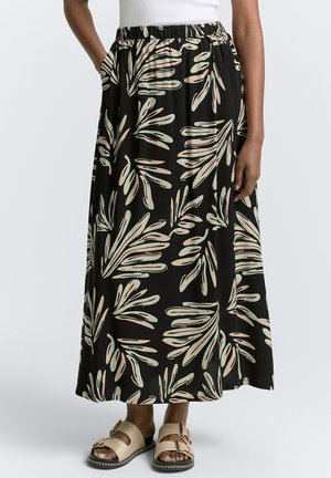 MIT EINGRIFFSTASCHEN - Maxirock - abstract black beige print
