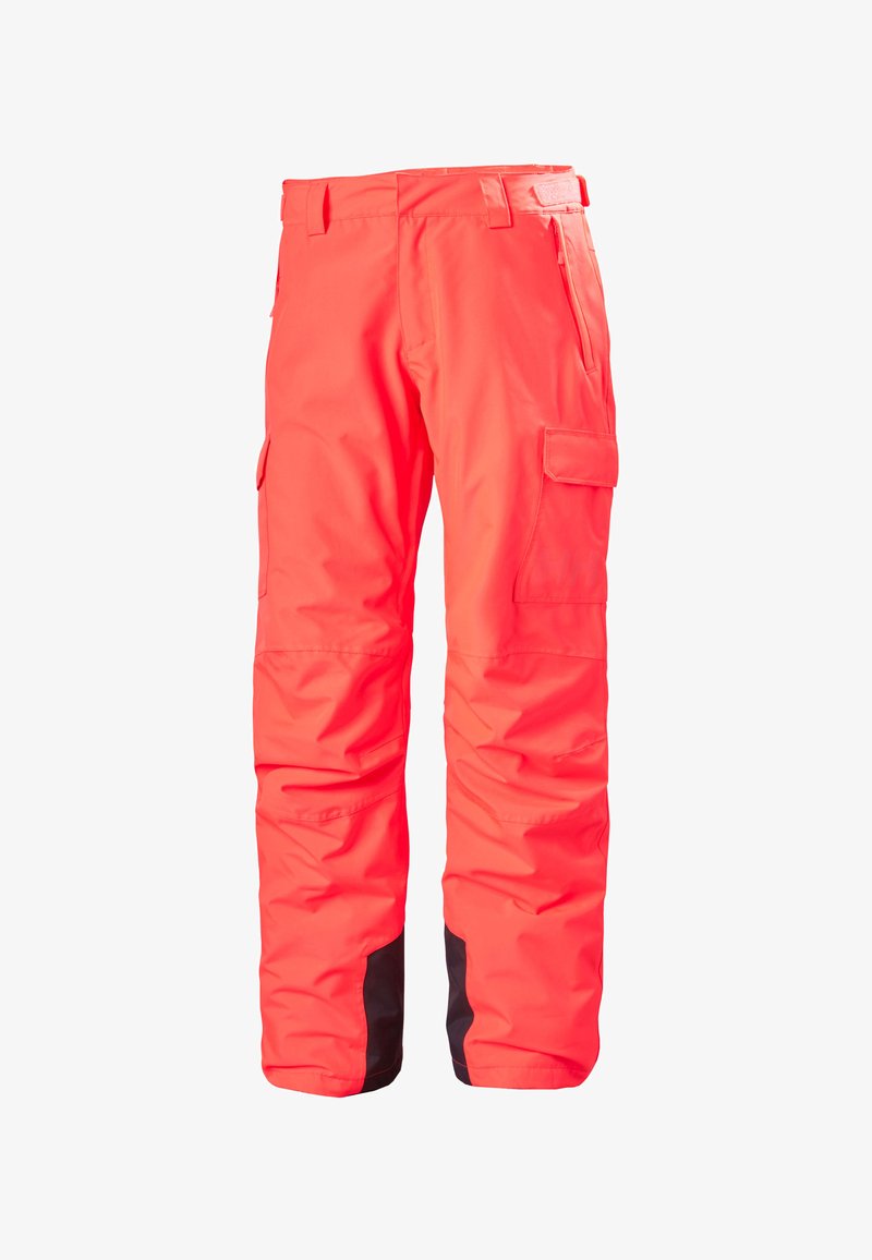 Heldere oranje waterdichte broek met cargozakken, voorzien van zwarte accenten bij de boorden. Gemaakt van glad, duurzaam materiaal met een relaxed fit.