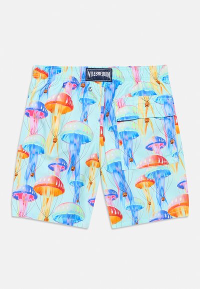 Ανδρικά μαγιό σορτς με φωτεινό πολύχρωμο μοτίβο μέδουσας σε ανοιχτό γαλάζιο, με ελαστική μέση και πλαϊνή τσέπη με καπάκι.