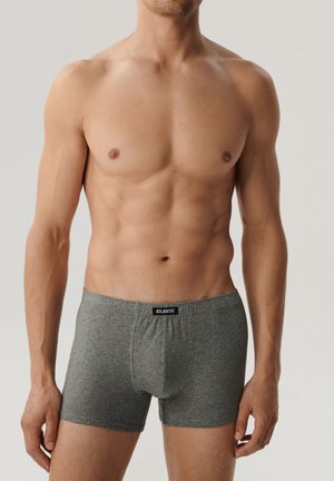 Męskie szare bokserki wykonane z mieszanki bawełny. Posiadają elastyczny pas z logo "ATLANTIC". Dopasowany krój, krótkie nogawki.