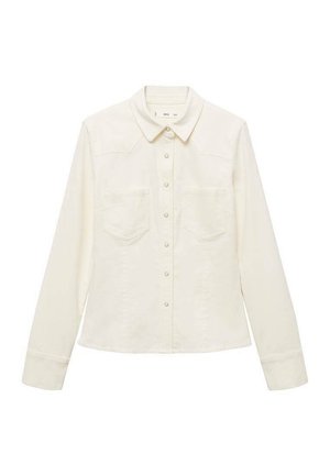 Witte overhemd met knoopsluiting, gemaakt van lichtgewicht stof, met lange mouwen, een kraag, twee borstzakken en parelachtige knopen.