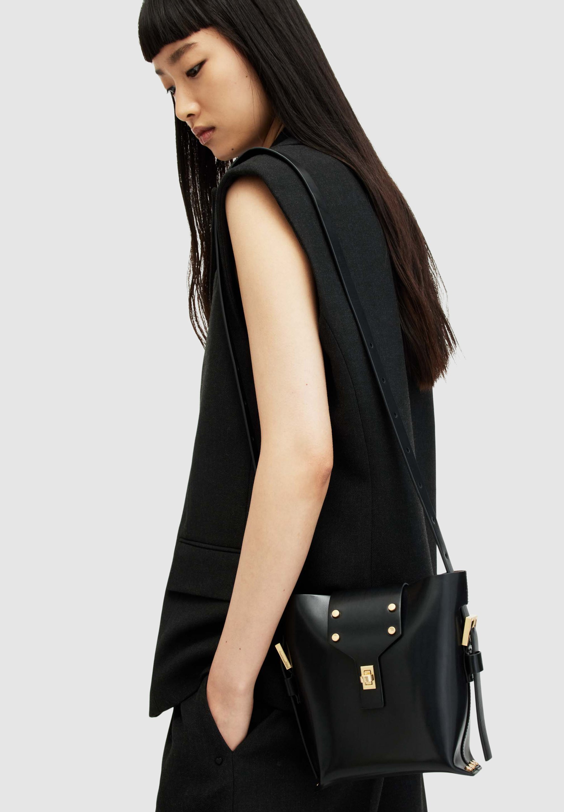 Sac Bandoulière AllSaints Echo Star En Daim Gris Gaufré - Taille Mini, Livraison Gratuite - Neuf Sans étiquette