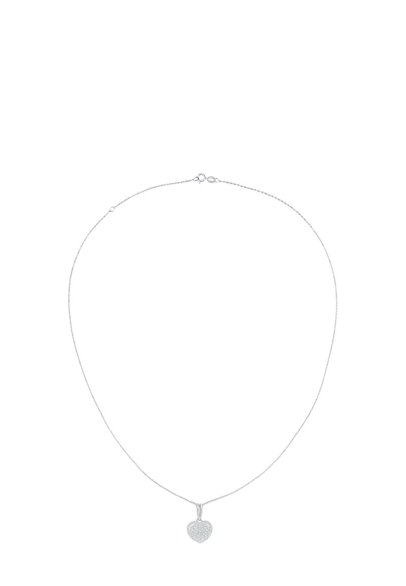 Collana in argento con un pendente a forma di cuore con superficie texturizzata. La catena è delicata e presenta una chiusura semplice.
