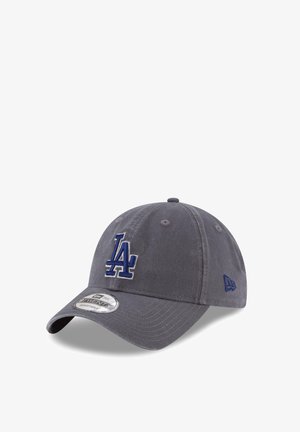 Grau baseball cap aus Baumwolle mit einem bestickten blauen "LA"-Logo auf der Vorderseite und einem kleinen Logo an der Seite. Rundes Schirmdesign.