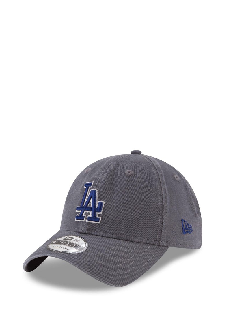 Grau baseball cap aus Baumwolle mit einem bestickten blauen "LA"-Logo auf der Vorderseite und einem kleinen Logo an der Seite. Rundes Schirmdesign.