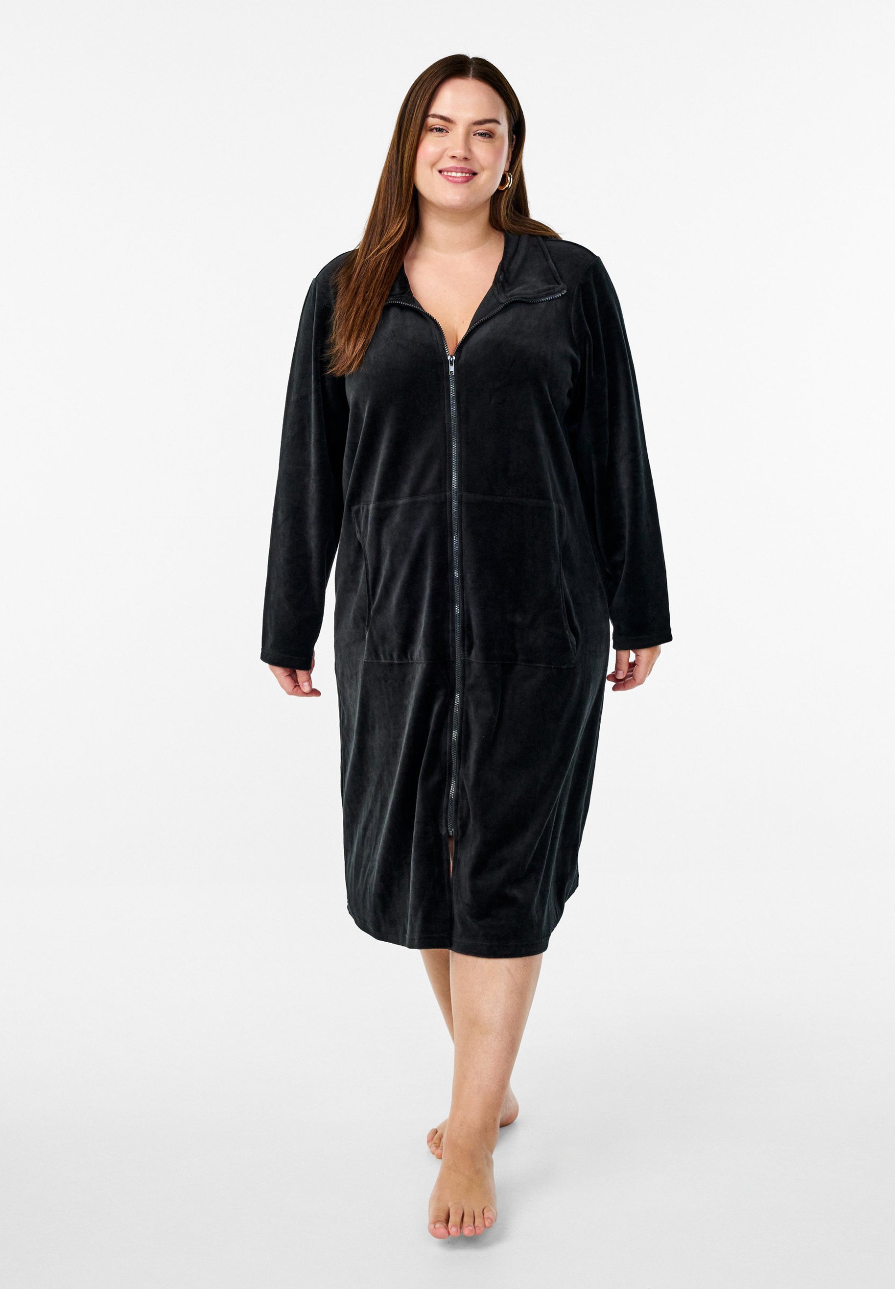 Zizzi MIT REISSVERSCHLUSS UND TASCHEN Dressing gown black