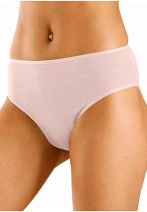 Culotte en coton mélangé rose clair avec une texture lisse et une taille élastique, présentant un design classique à taille haute.