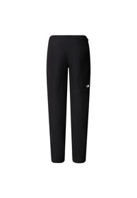 Pantalones outdoor negros con una textura suave, que cuentan con un bolsillo con cremallera, cintura elástica y un detalle sutil de logo en el muslo.