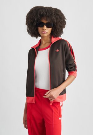 CLASSIC - Bluză de molton cu fermoar - aurora coffee/semi lucid red