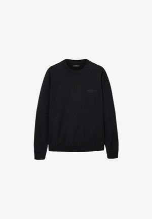 Czarna bluza wykonana z bawełny, z okrągłym dekoltem, długimi rękawami i dyskretnym nadrukowanym logo z przodu. Ściągacze na mankietach i u dołu.