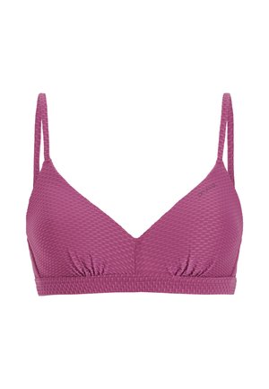 Paarse textuur bh-top met dunne verstelbare bandjes en subtiele geplooide details aan de onderkant van de cups.