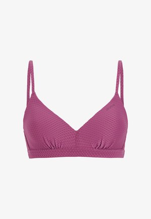 Paarse textuur bh-top met dunne verstelbare bandjes en subtiele geplooide details aan de onderkant van de cups.
