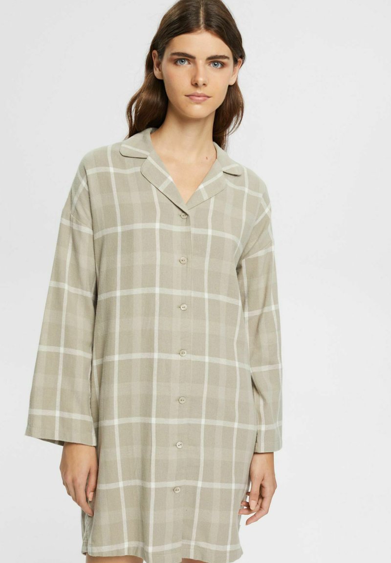 Esprit NIGHTSHIRT LONG SLEEVE Nightie light khaki/khaki Zalando.co.uk