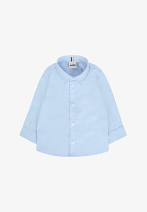 Camicia a maniche lunghe azzurro chiaro in cotone, con colletto button-down, bottoni anteriori e logo "BOSS" ricamato.