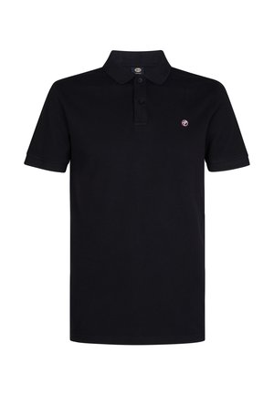 Polo negru din țesătură de bumbac cu laț de butoni, mâneci scurte și un mic logo brodat pe piept.