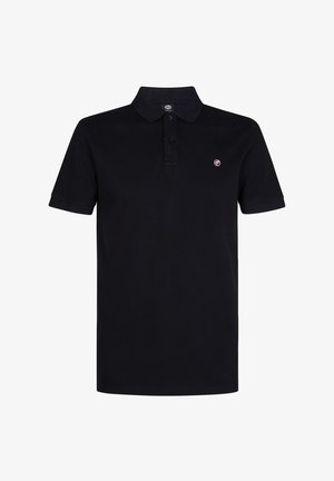 Zwarte polo shirt van katoen met een knoopsluiting, korte mouwen en een klein geborduurd logo op de borst.