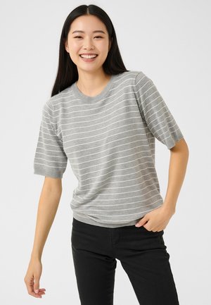 LIZZA STRIPED - Print T-shirt - grey mel chalk narrow stripe