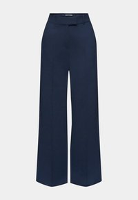 Marineblå hög midja vida byxor med midjeband och dold framknäppning.