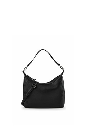 Sac à épaule en cuir noir avec deux sangles, dont une réglable, et une fermeture éclair supérieure, présenté sur fond blanc.