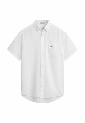 Chemise blanche à manches courtes en tissu léger. Dotée d'une poche poitrine simple avec un petit logo. Col classique et ourlet arrondi.