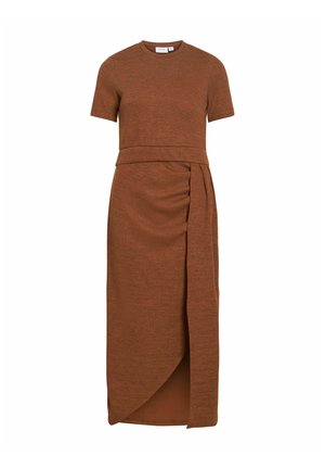 VILA, MIDI DRESS VIRAFFI SHORT SLEEVED - Robe fourreau - coffee bean