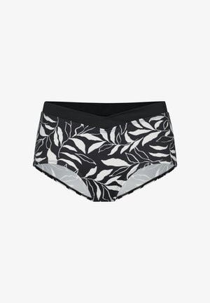 Črne in bele hlačke z vzorcem listov, gladek pas in udoben kroj. Tanke mrežaste strani za zračnost.