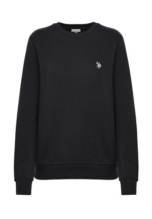 Felpa nera in cotone, con scollo rotondo, maniche lunghe, polsini a costine e un piccolo logo sul petto.