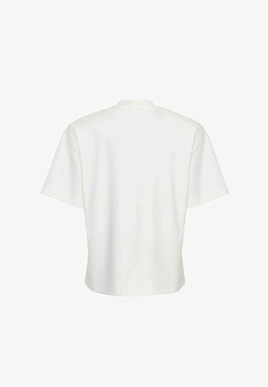 Biały, krótkorękawowy T-shirt o luźnym kroju. Prosty design, bezszwowy okrągły kołnierz i gładka faktura. Brak widocznych wzorów ani akcentów.