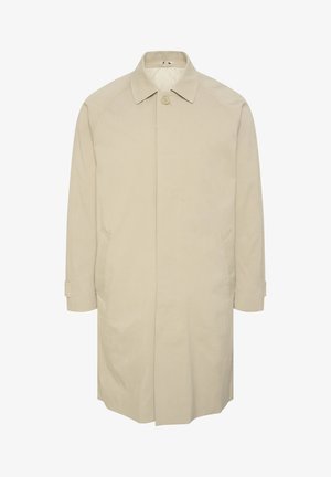 Beežist värvi trench mantel ühe nupuga kinnitusega, pikad varrukad, küljetaskud ja sirge lõige. Omaduseks on klassikalise kraega disain.