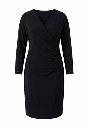 MIAMODA, MIDI-KLEID, SLIM FIT, WICKELOPTIK, JERSEY, LANGARM - Shift dress - black