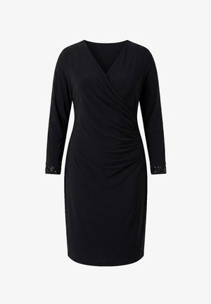 MIAMODA, MIDI-KLEID, SLIM FIT, WICKELOPTIK, JERSEY, LANGARM - Shift dress - black