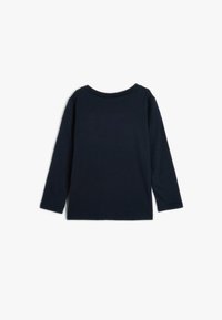 Marineblå langærmet T-shirt lavet af blød bomuld, med en rund halsudskæring og et enkelt design uden mønstre eller detaljer.