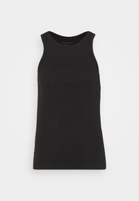 Top senza maniche nero a costine con scollatura arrotondata e vestibilità aderente. Realizzato in tessuto elasticizzato per garantire comfort.