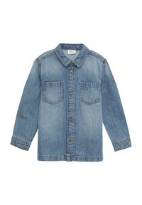 Denim shirt in lichtblauw met een knoopsluiting aan de voorkant, kraag en twee borstzakken. Lange mouwen met knoopmanchetten en een rechte snit.