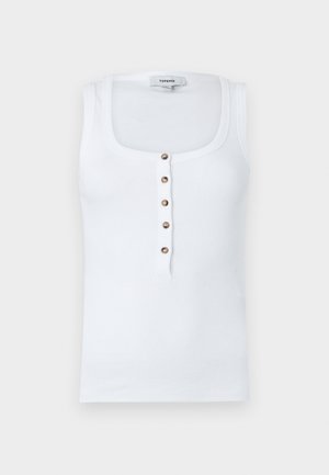 Λευκό ριπ τοπ χωρίς μανίκια με στρογγυλή λαιμόκοψη και πέντε καφέ κουμπιά στο κέντρο μπροστά, με ετικέτα Topshop.