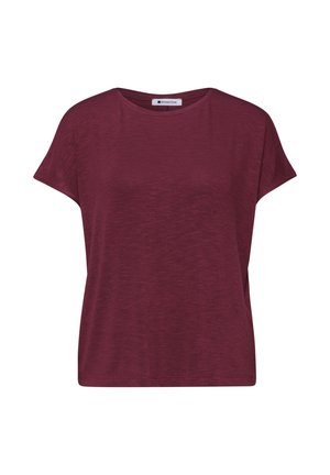 Kortærmet burgunderfarvet top med rund hals, løs pasform og ensfarvet tekstur, mærket "Street One" inde i kraven.